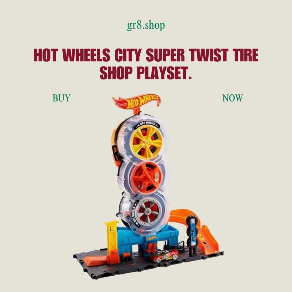 Hot Wheels City Super Twist Tire Shop Playset W/ Interactive Twisting Action